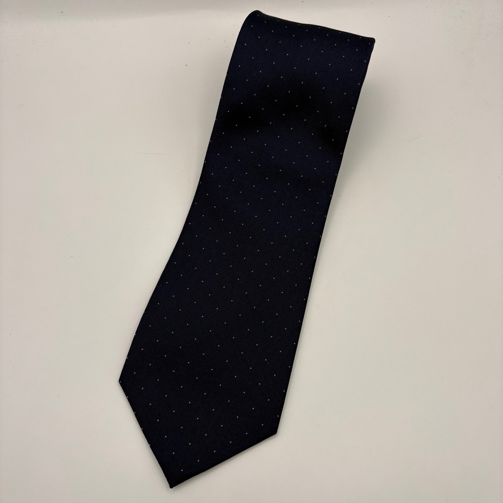 Van Heusen Mens Navy Blue Purple Micro Dot 100% Silk Necktie 58" Long